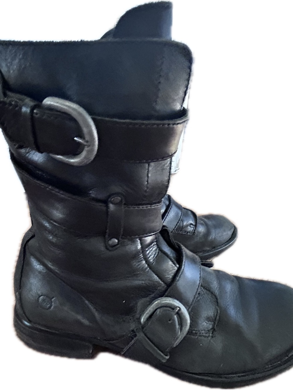 Born Black Leather Buckle Combat Boots